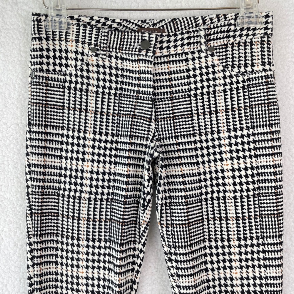 J.McLaughlin Lexi Houndstooth Pant Womens 2 Black White Brown Stretch Slim 29x29